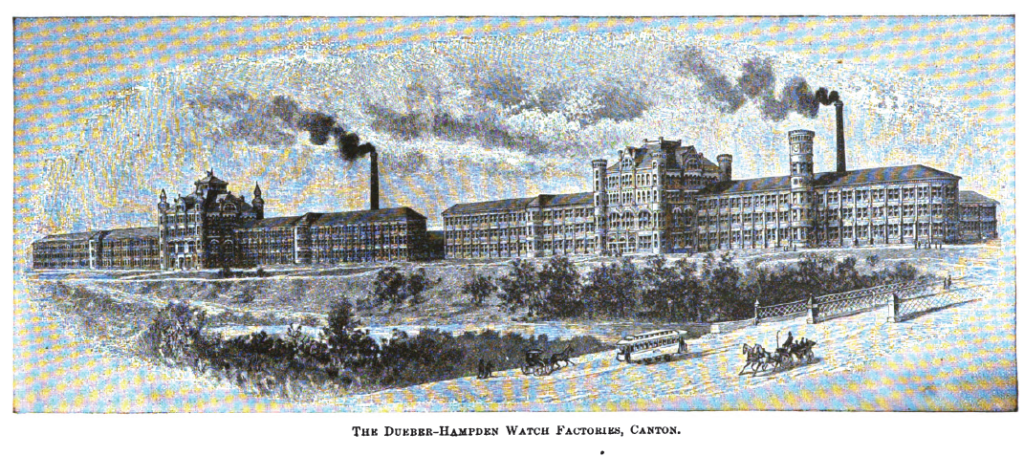 Historische Ansicht der Dueber-Hampden Watch Company in Canton, Ohio