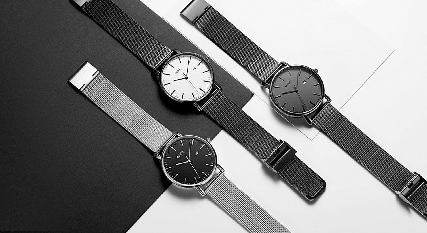 Burei Herrenuhr mit blauem Zifferblatt und Edelstahlarmband