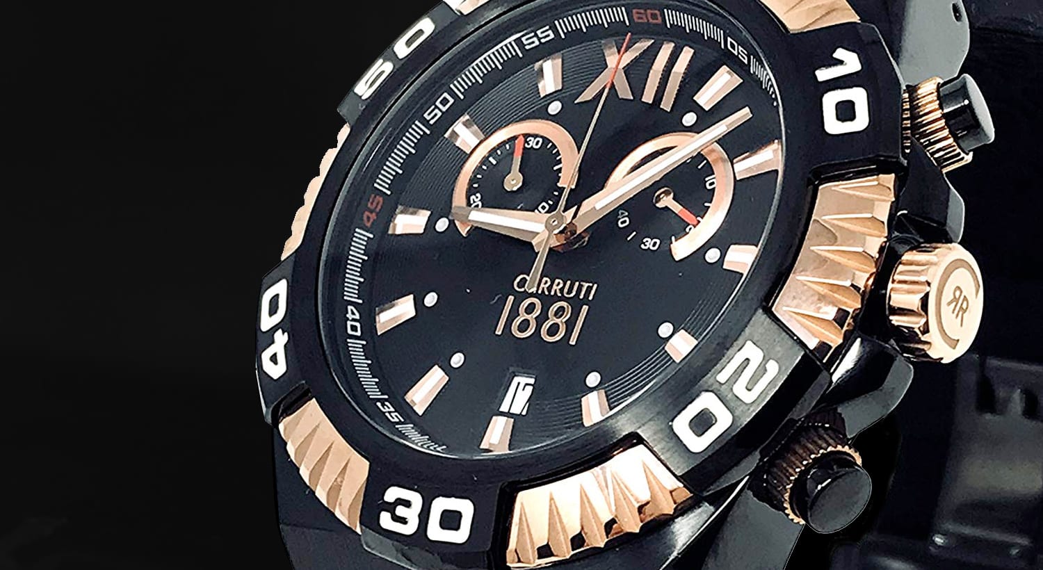 Schwarz-roségoldener Cerruti 1881 Chronograph mit markanter Lünette