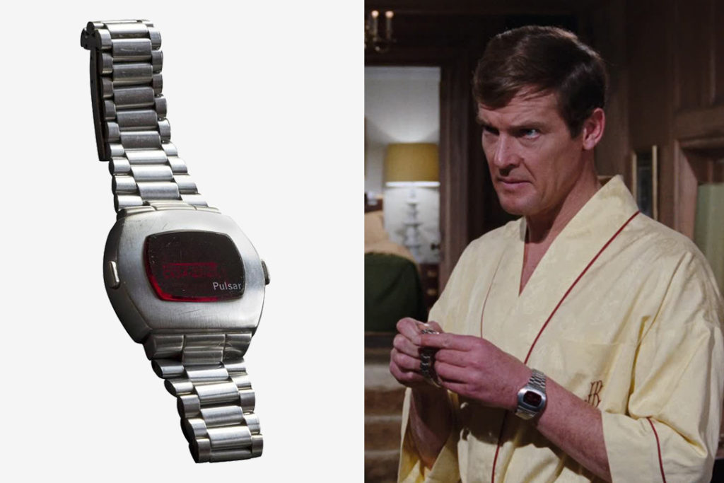 Hamilton Pulsar P2 2900 mit roter LED-Anzeige am Handgelenk von Roger Moore