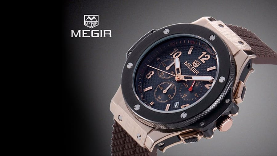 Schwarz-goldener Megir Chronograph im Stil der Hublot Big Bang