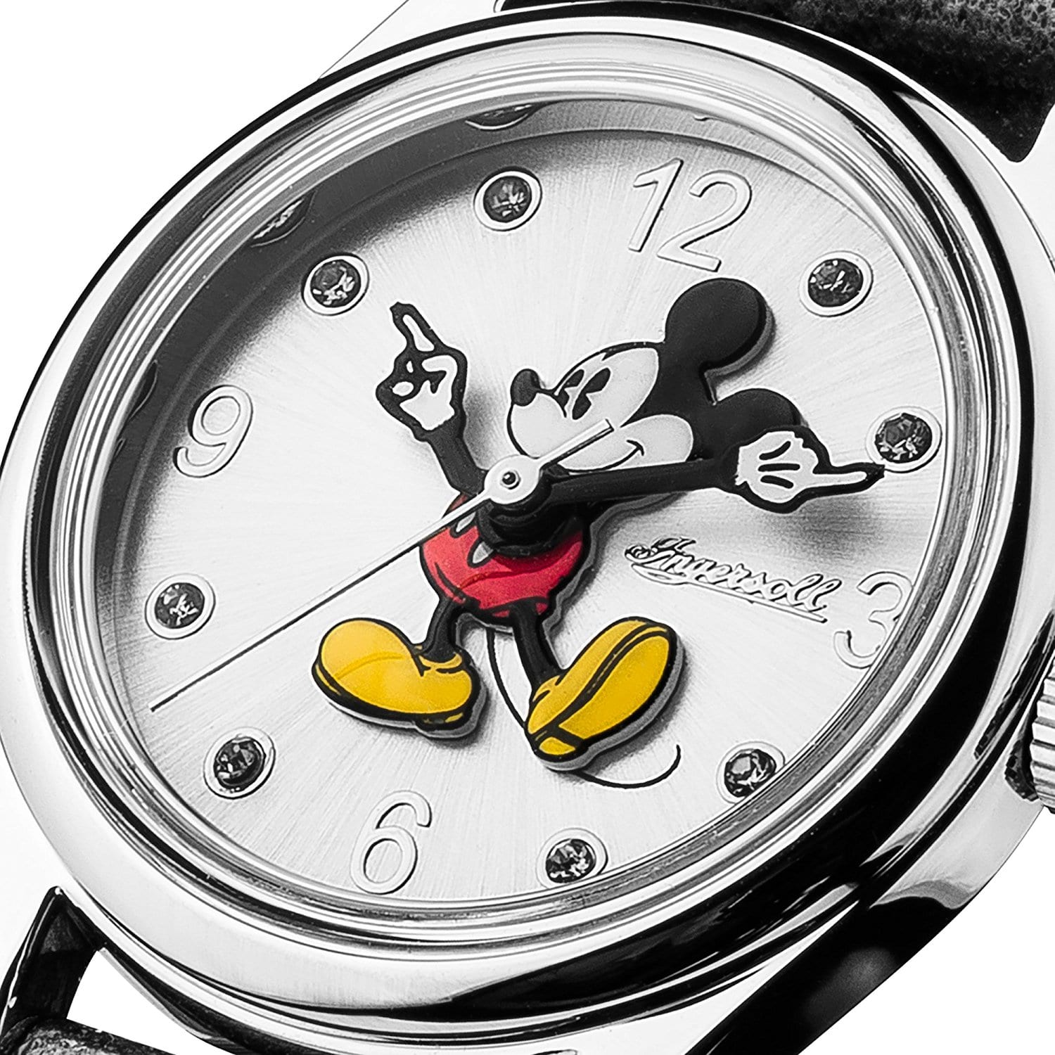 Micky Maus Uhr von Ingersoll mit den Zeigerarmen der Comicfigur