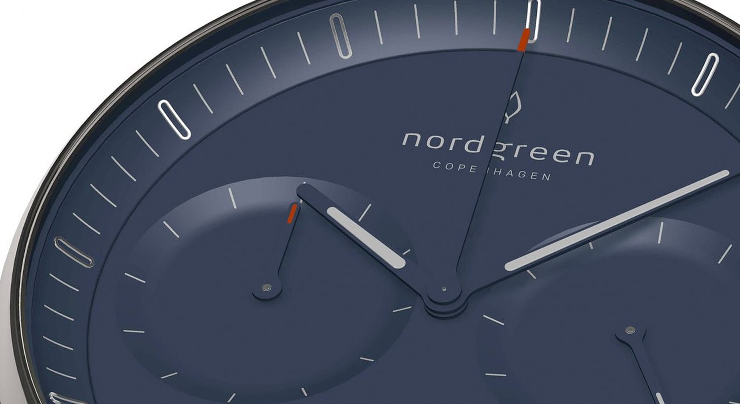 Nordgreen Pioneer Chronograph mit weißem Zifferblatt und Mesharmband
