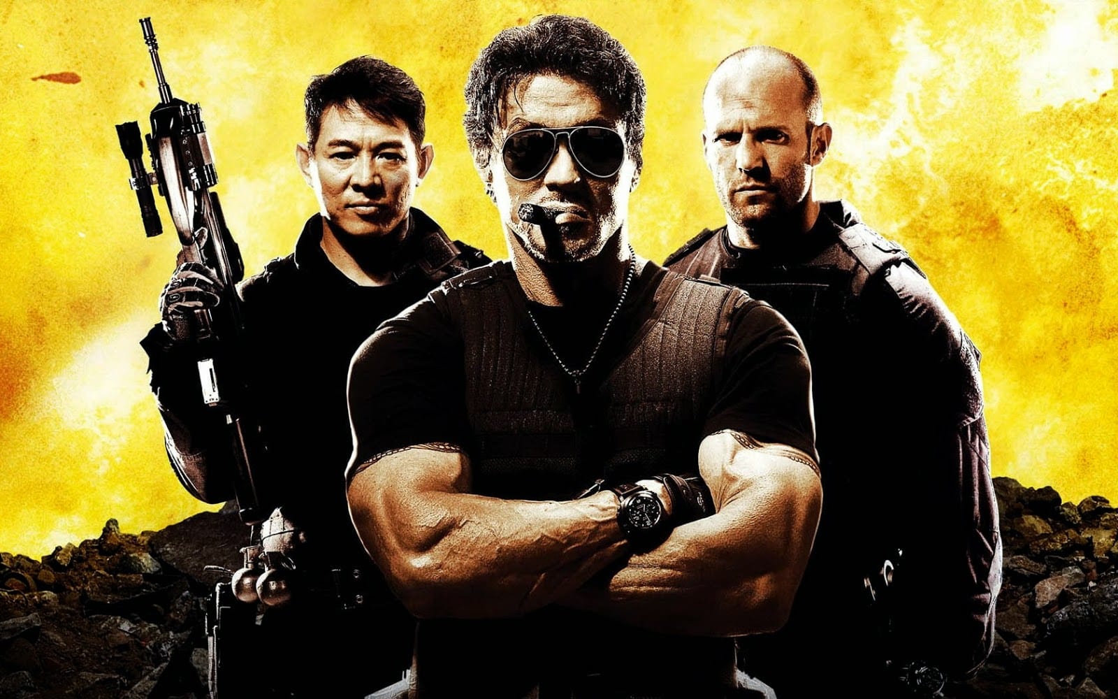 Sylvester Stallone mit Panerai am Handgelenk zwischen Jet Li und Jason Statham