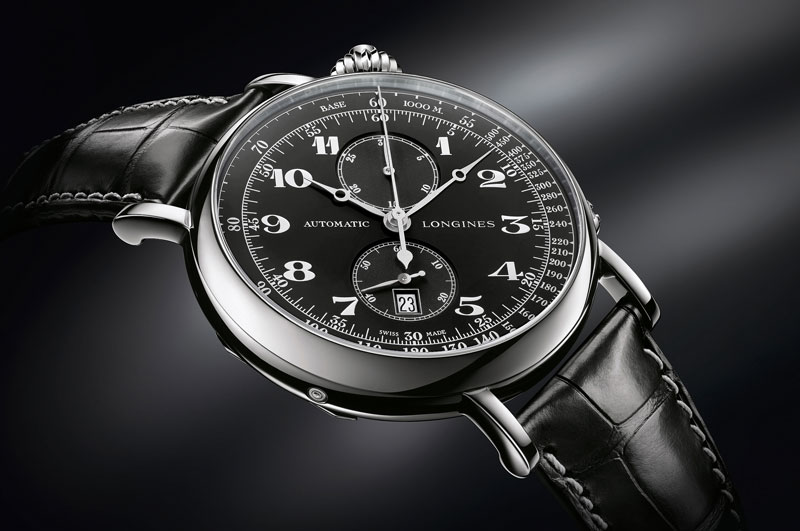 Longines Avigation Watch Type A-7 mit schräg gestelltem Zifferblatt und Monopusher-Chronograph